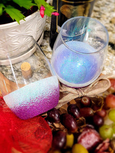 White & Purple Ombre' - 21 Oz. Handmade Glitter Dipped Wine Glass (single)