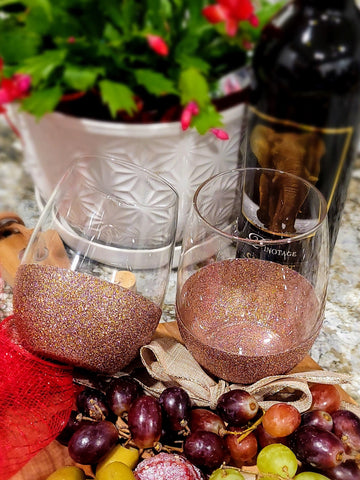 Rose Gold - 21 Oz. Handmade Glitter Dipped Wine Glass (single)