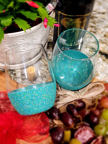 Aqua - 21 Oz. Handmade Glitter Dipped Wine Glass (single)