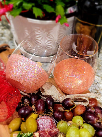 Peach - 21 Oz. Handmade Glitter Dipped Wine Glass (single)