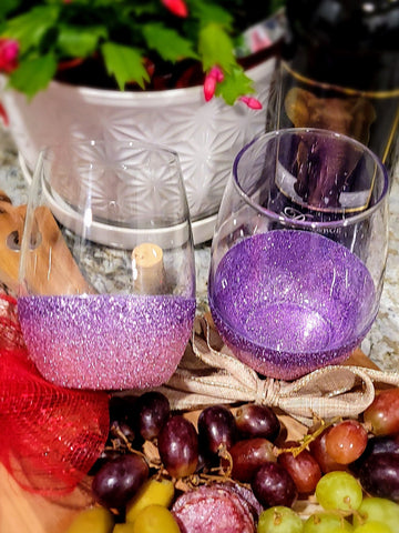 Purple & Pink Ombre' - 21 Oz. Handmade Glitter Dipped Wine Glass (single)