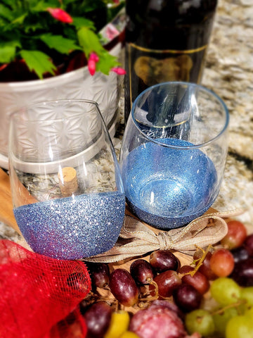 Ice Blue - 21 Oz. 21 Oz. Handmade Glitter Dipped Wine Glass (single)