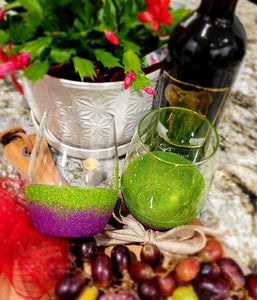 Green & Purple Ombre' - 21 Oz. Handmade Glitter Dipped Wine Glass (single)