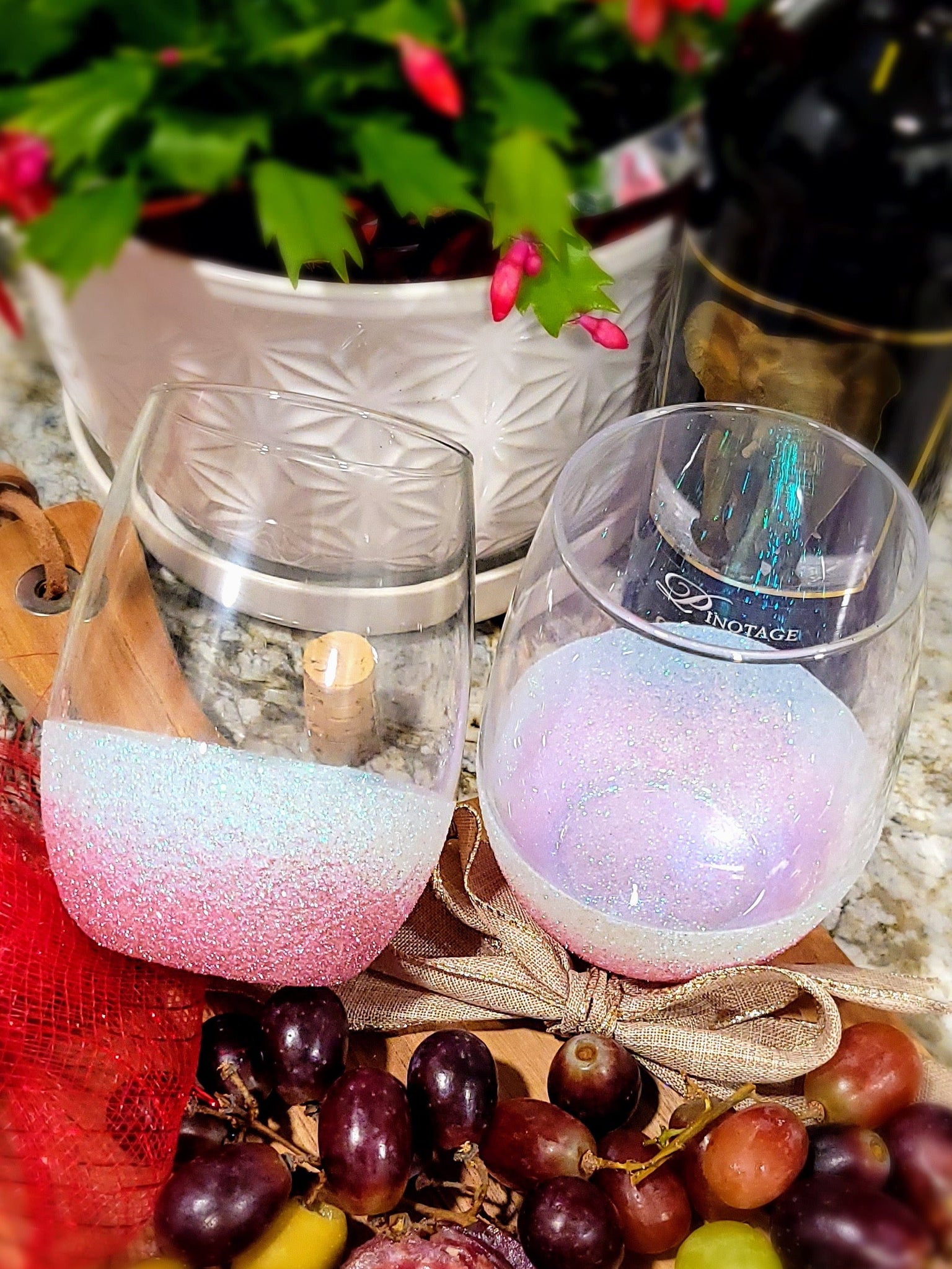 Pink & White Ombre' - 21 Oz. Handmade Wine Glass (single)