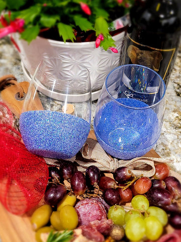 Ocean Blue - 21 Oz. Handmade Glitter Dipped Wine Glass (single)