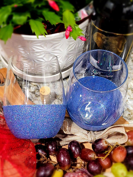 Berry Blue - 21 Oz. Handmade Glitter Dipped Wine Glass (single)