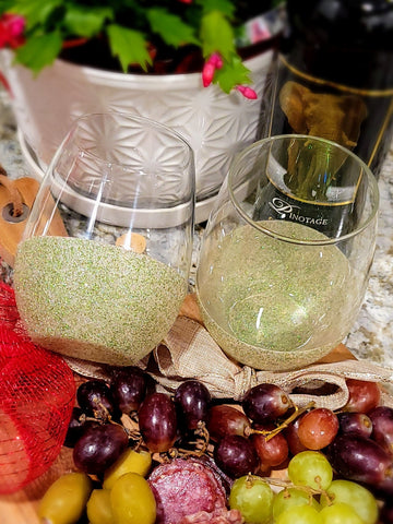 Pink & Green Mix - 21 Oz. Handmade Glitter Dipped Wine Glass (single)