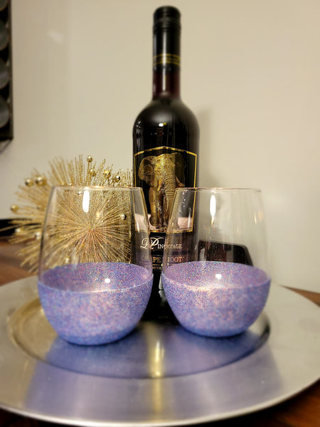 Berry Blue - 21 Oz. Handmade Glitter Dipped Wine Glass (single)