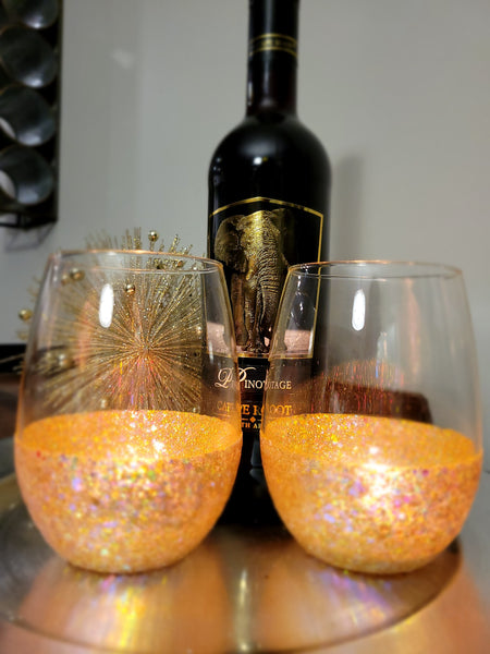 Champagne - 21 Oz. Handmade Glitter Dipped Wine Glass (single)