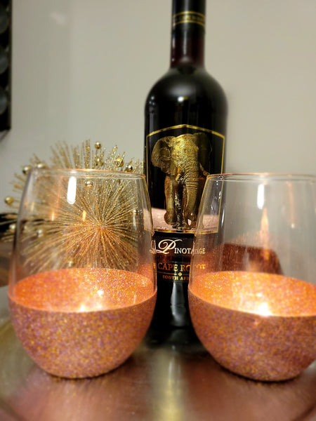 Champagne Rose - 21 Oz. Handmade Glitter Dipped Wine Glass (single)